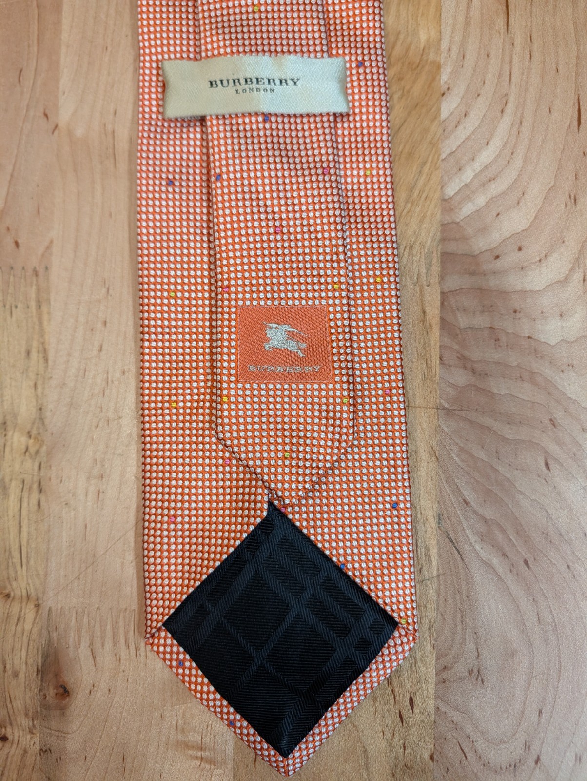 BURBERRY LONDON Orange White Geometric Dots 100% Silk Mens Tie