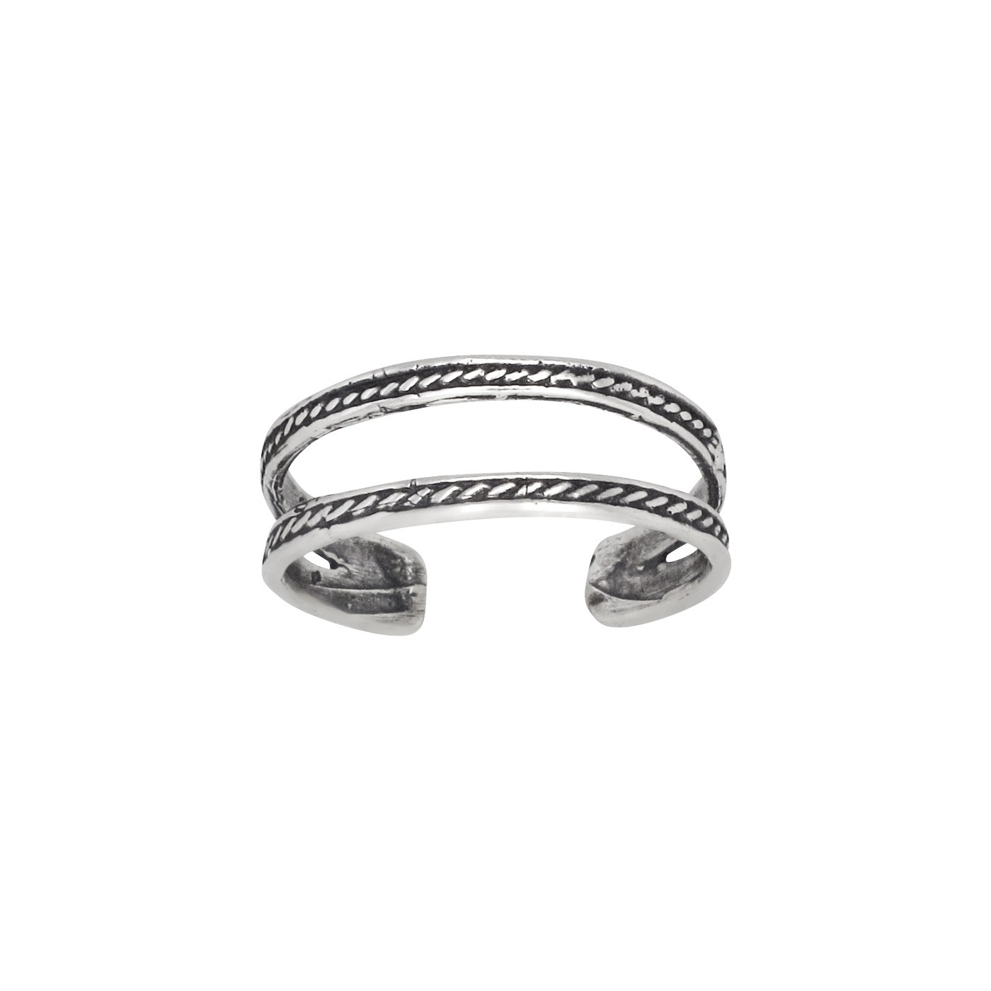 Sterling Silver Double Rope Lines Design Toe Ring Adjustable Size | Made In USA