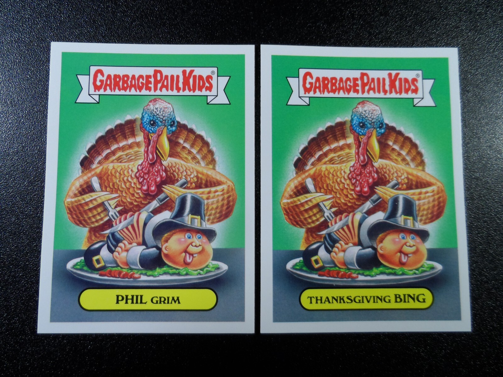 Thanksgiving Turkey Pilgrim Mayflower Spoof Garbage Pail Kids 2 Card Set