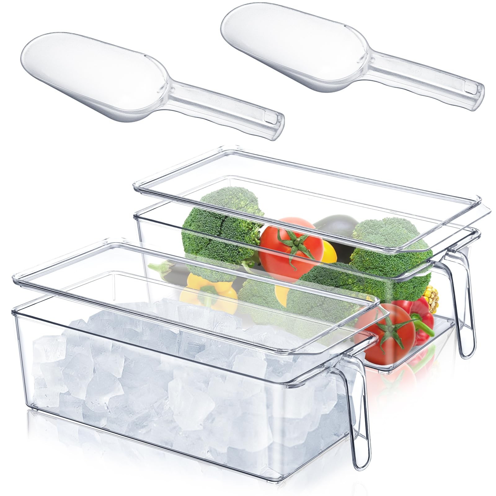4 Pcs Ice Storage Bin for Freezer with Lid and Flexible Scoop Set Plastic Ice...