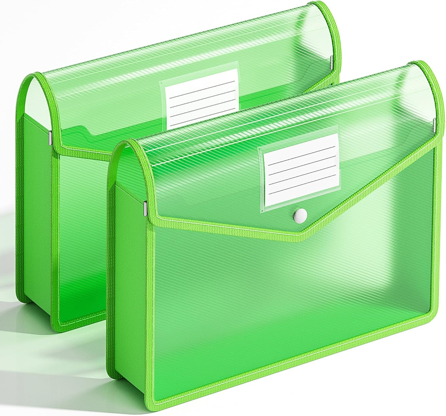 2 Pack Plastic Expanding File Folder, Transparent Envelopes with Snap Closure, F