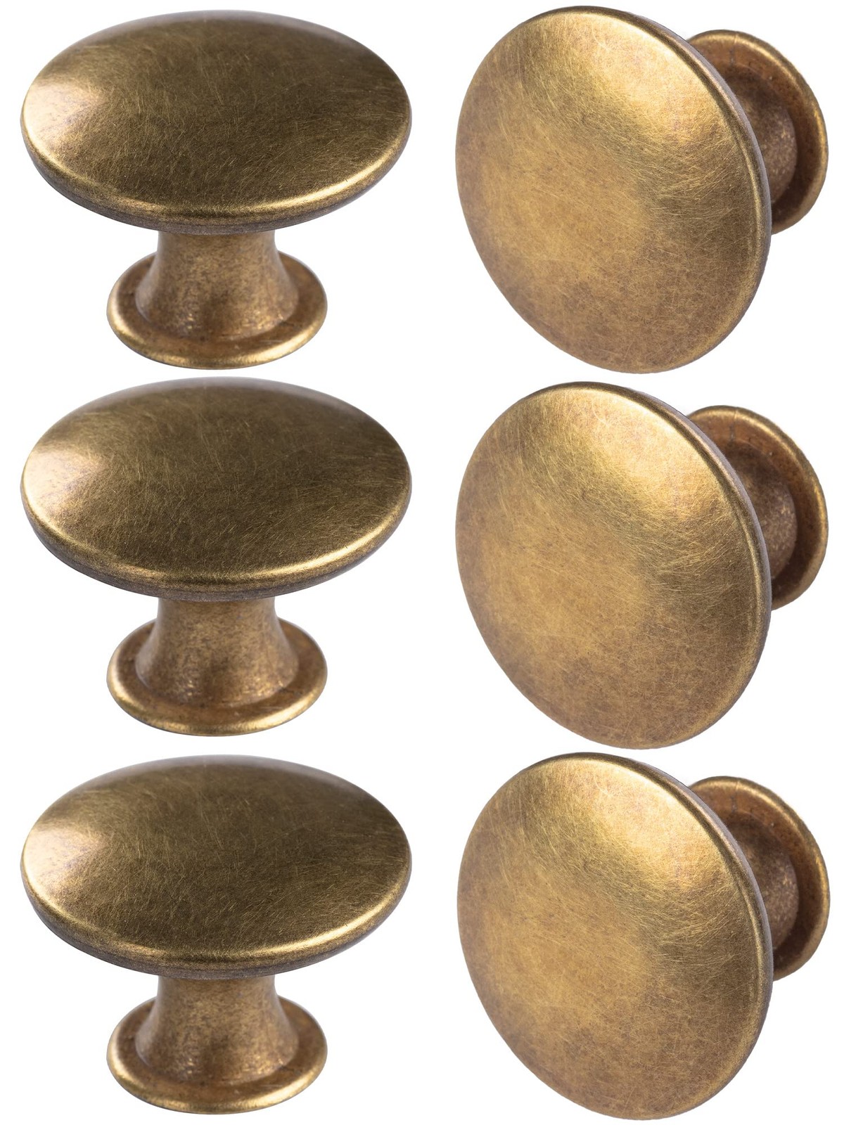 HUGOLEM 6 Pack Brass Round Antique Kitchen Cabinet Knobs Yellow bronze