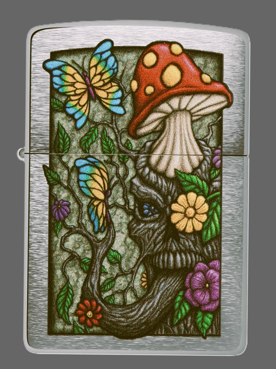 ZIPPO LIGHTER  BUTTERFLIES & MUSHROOMS FREAKY NATURE / BRUSHED CHROME NEW IN BOX