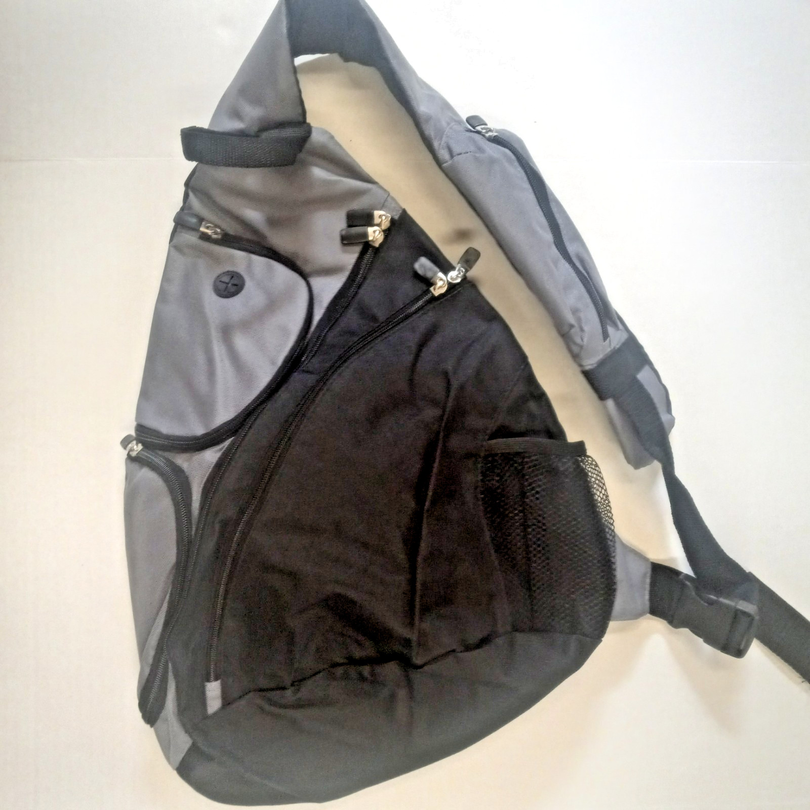 Sling Backpack Black/Gray Adjustable Strap Zip Closure 5 External Pockets