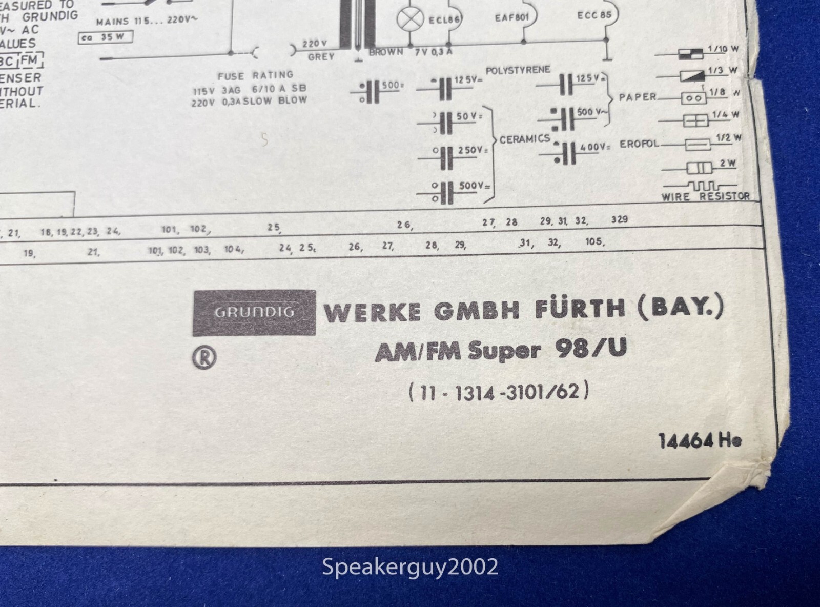 Original Grundig Schematic - AM/FM Super 98/U