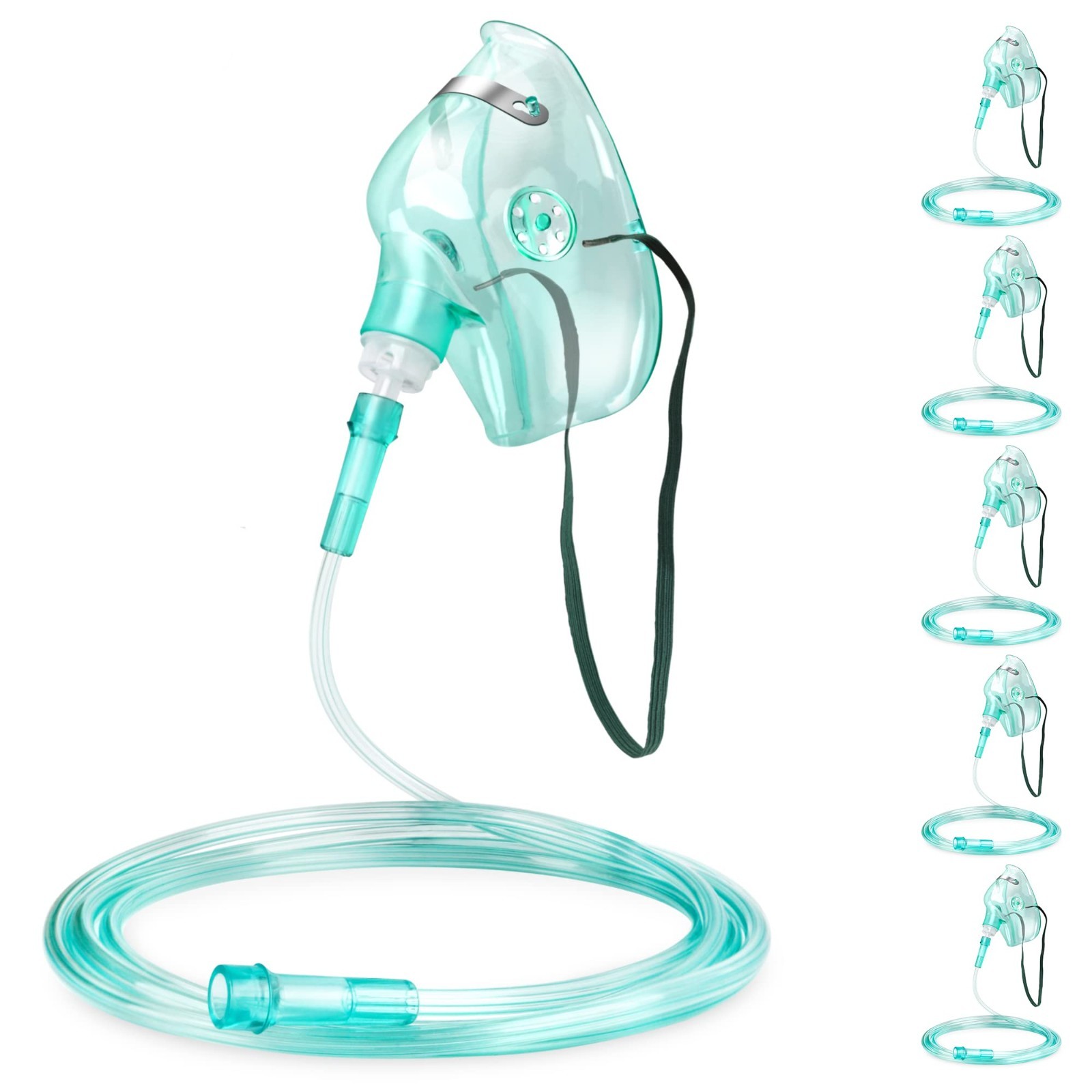 5 Pack Oxygen Mask with 6.6' Tubing and Adjustable Elastic Strap - Pediatric
