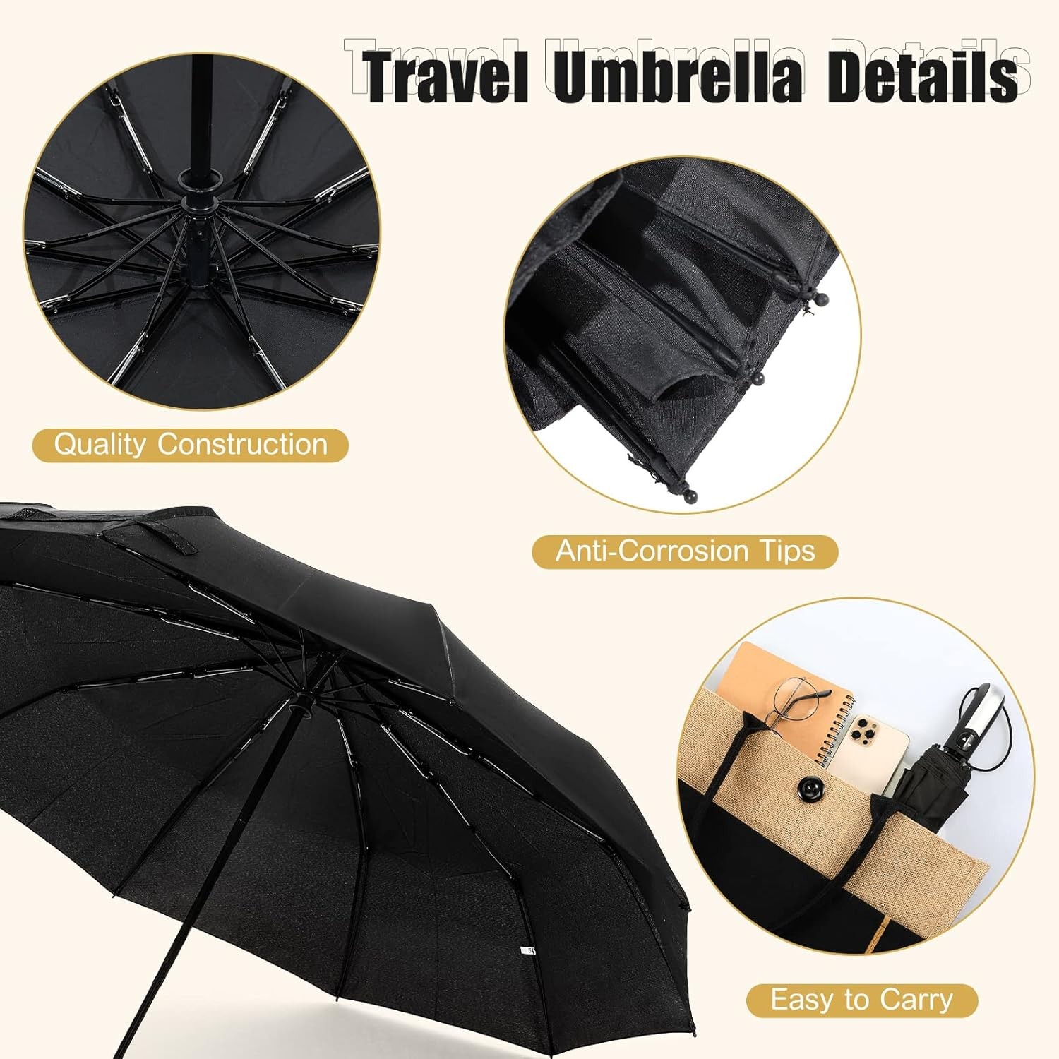 LEIFIDE 10 Pack Collapsible Wedding Umbrellas Bulk Compact Set Black