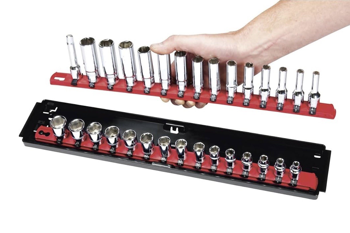 Ernst Manufacturing Socket Boss 2-Rail 1/2-Inch-Drive Socket Organizer, 19-Inch,