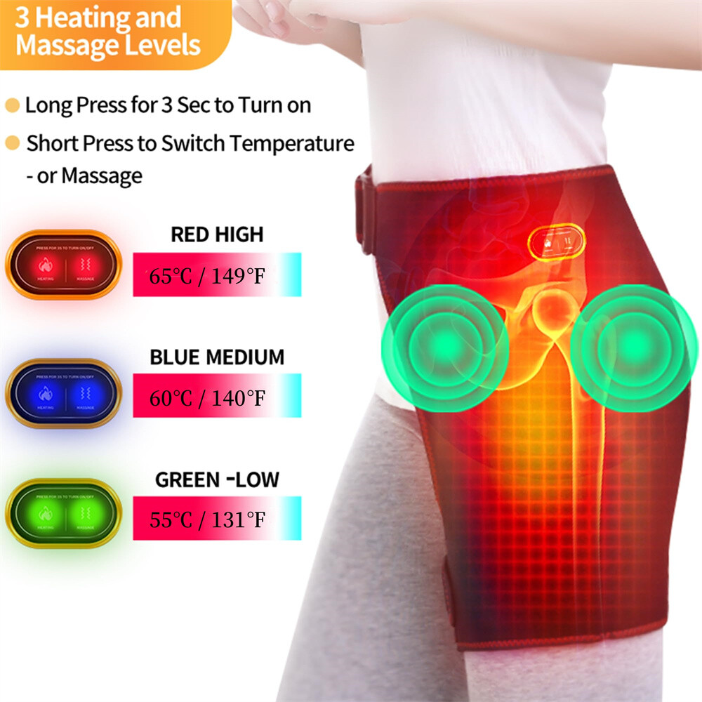 Heating Hip Wrap Brace 3 Heating Modes Adjustable Belt Pain Relief Thigh US
