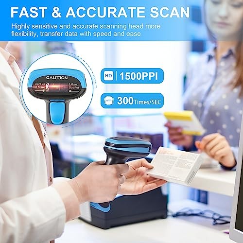 Barcode Scanner Wireless, 1D Laser Barcode Reader with Stand 1D-652WL-Wireless