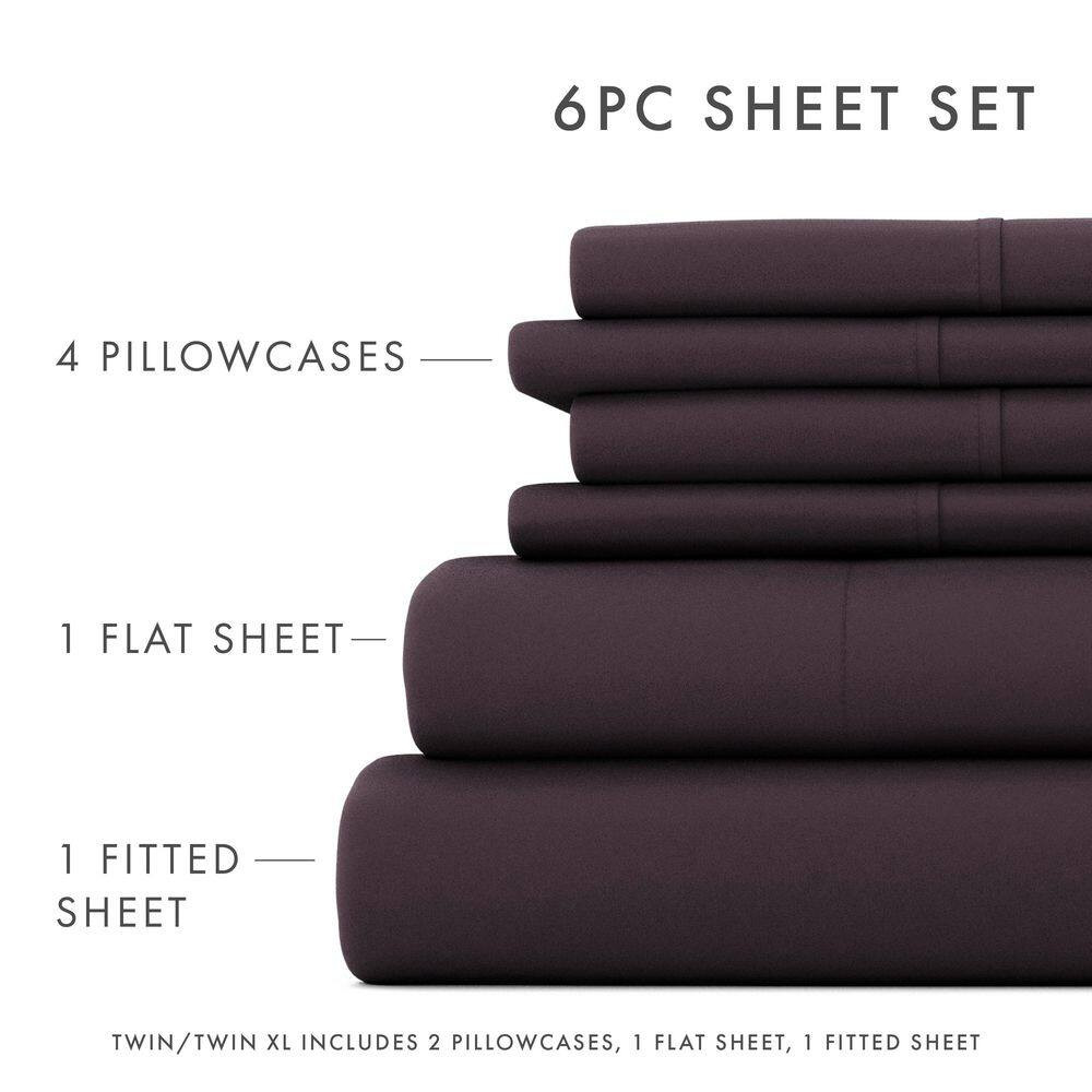 6-Piece Purple Solid Microfiber California King Sheet Set