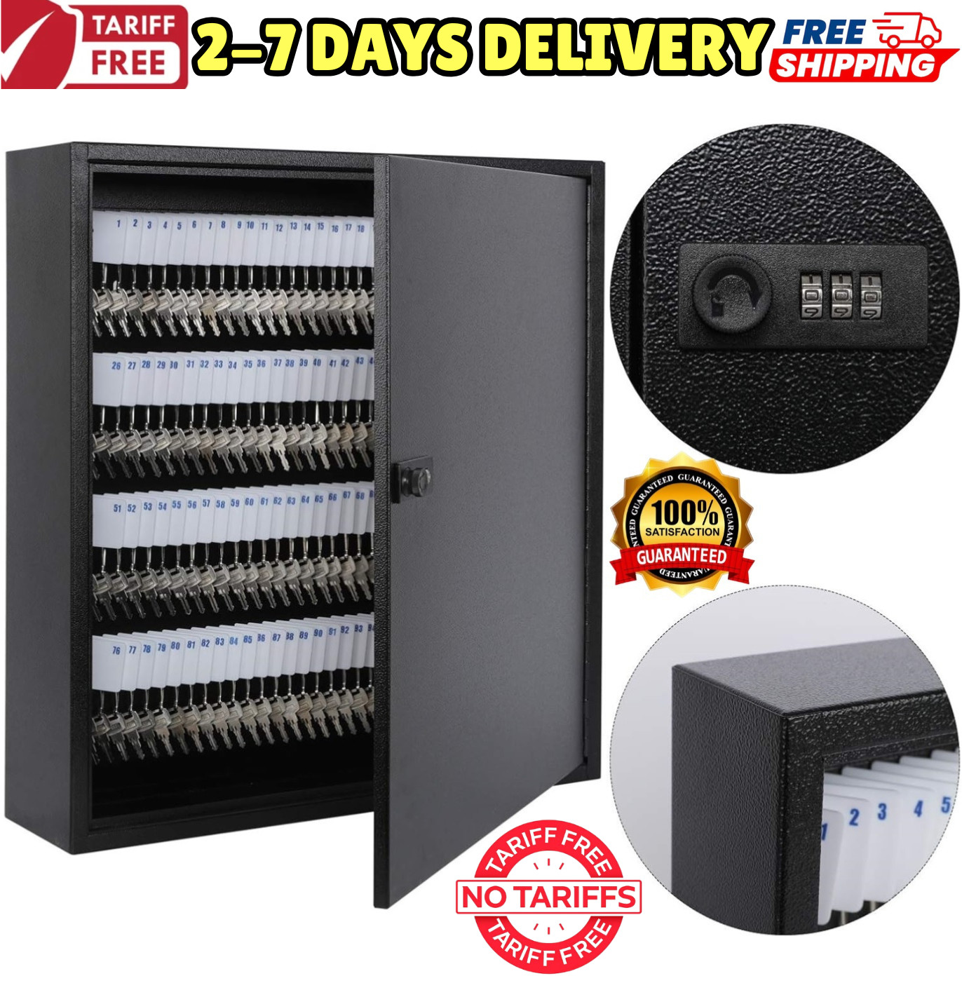 40/60/100/200 Steel Key Storage Box + Lock Wall Mount Key Cabinet Organizer Safe