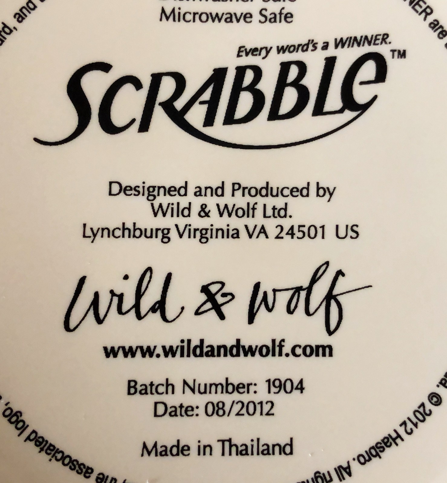 Scrabble “E” Letter Mug by Wild & Wolf 2012 Ceramic Coffee Cup Batch #1904