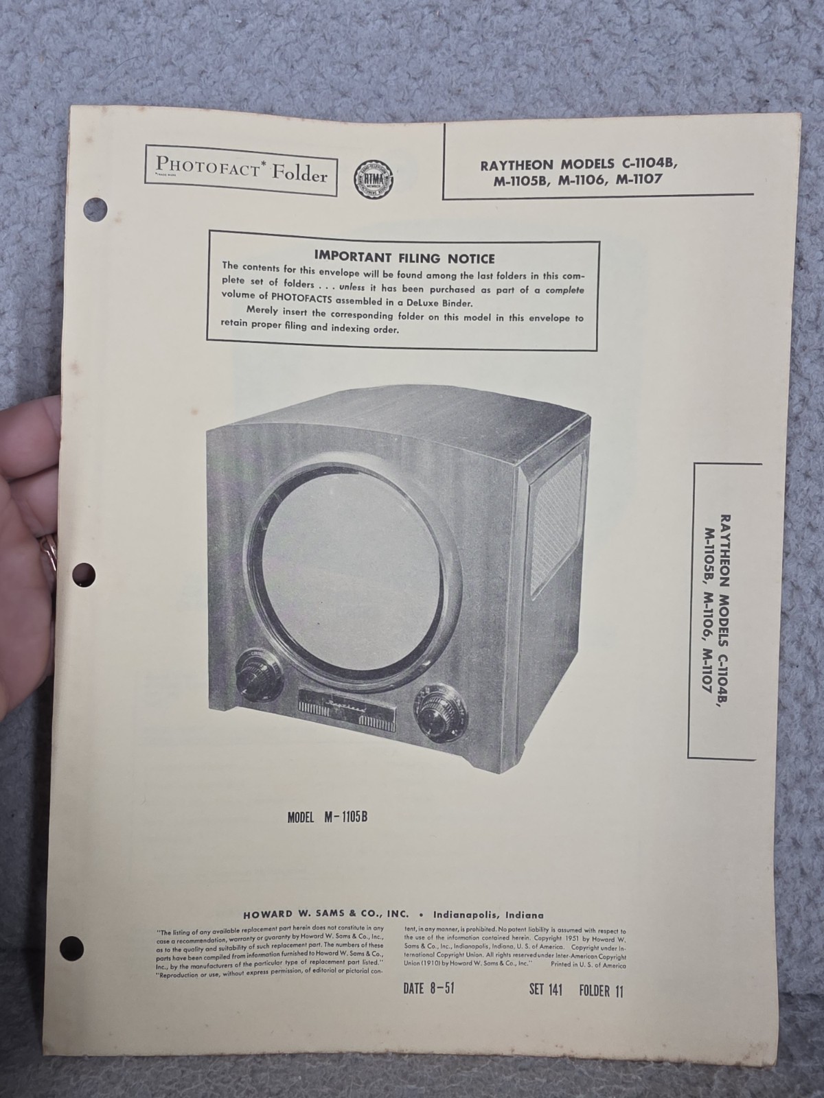 Raytheon C-1104b - M1107 Sams Photofact 1951 Television Repair User Manual