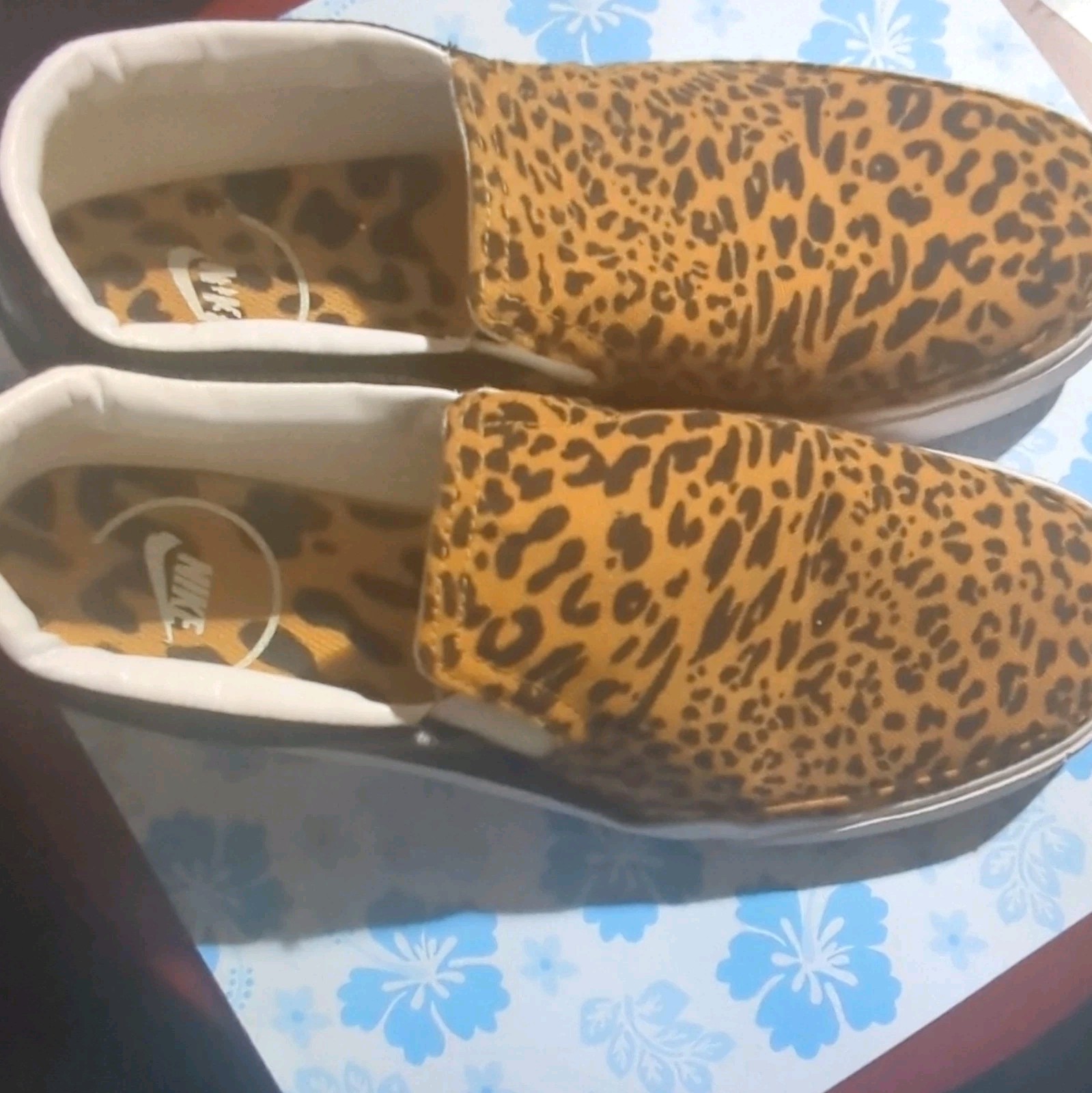 Nike’s Women's Slip-On Low Top Sneaker, Leopard Animal Print Brown/Black/White