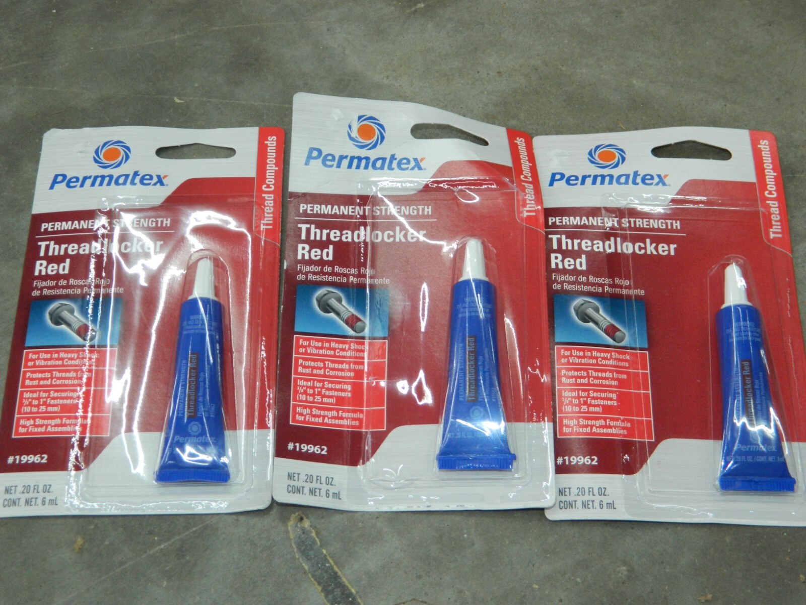(3) NEW PERMATEX 19962 PERMANENT STRENGTH RED THREADLOCKER .20 OZ HEAVY SHOCK