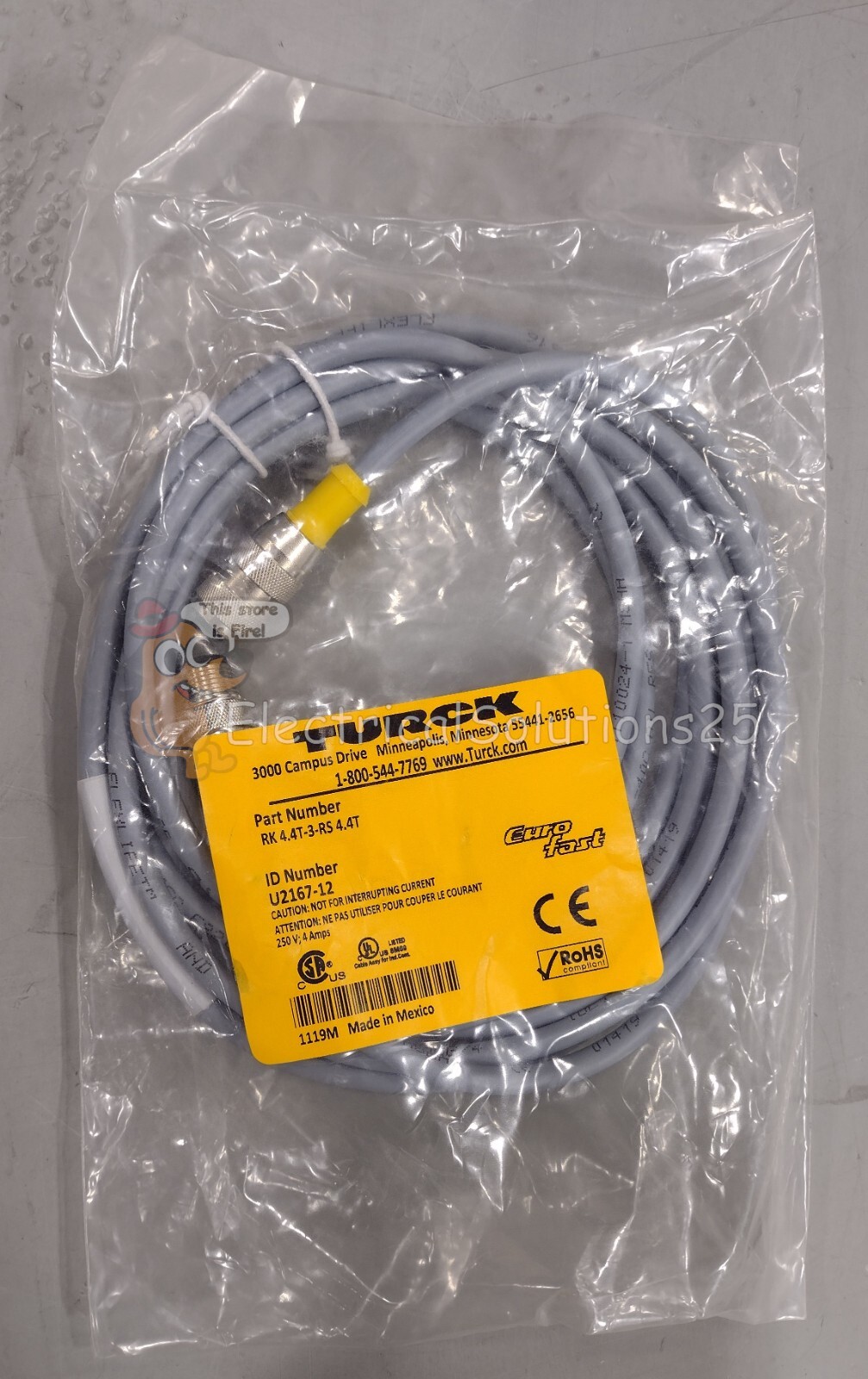 New Turck RK 4.4T-3-RS 4.4T Eurofast Cordset U2167-12 - Free Shipping