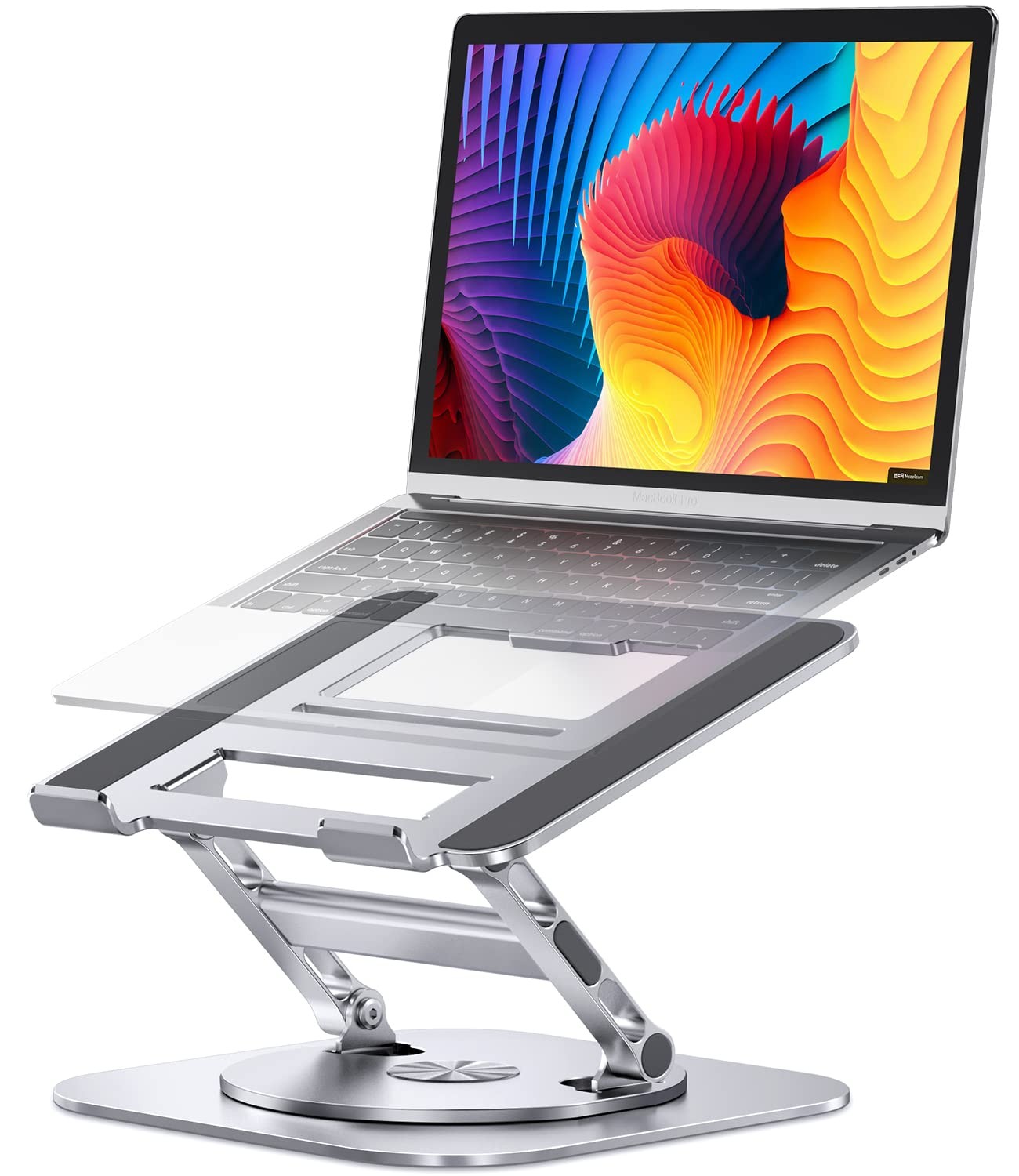 Adjustable Laptop Stand 360 Rotating Base Foldable Riser Fits 16 Inch Silver
