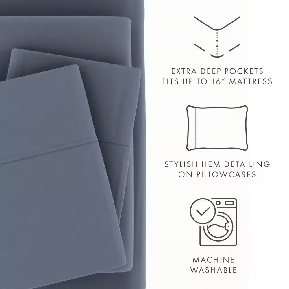 4-Piece Solid Stone Microfiber Full Bed Sheet Set