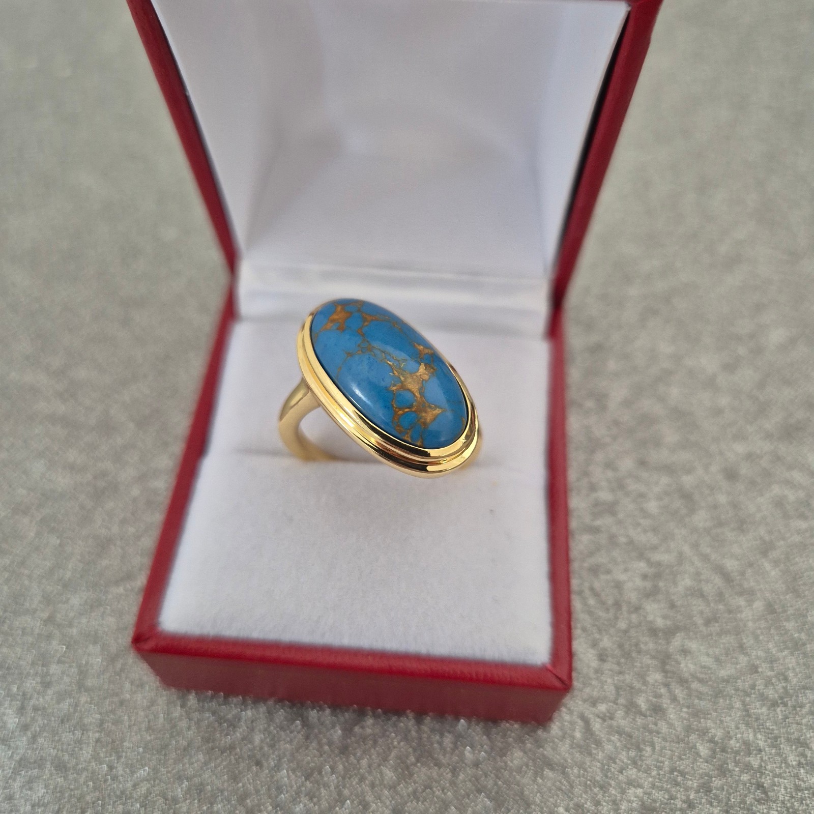 Mojave Blue Turquoise Solitaire Ring in 14k gold overlay