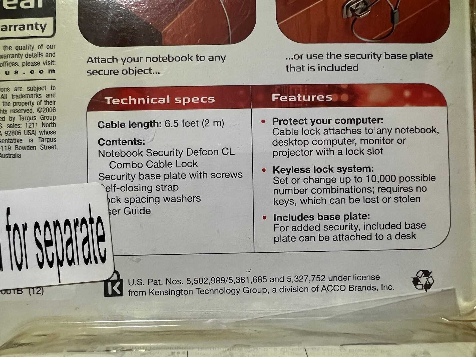 Targus Defcon CL Laptop Notebook Security Combination Lock & Cable PA410U New