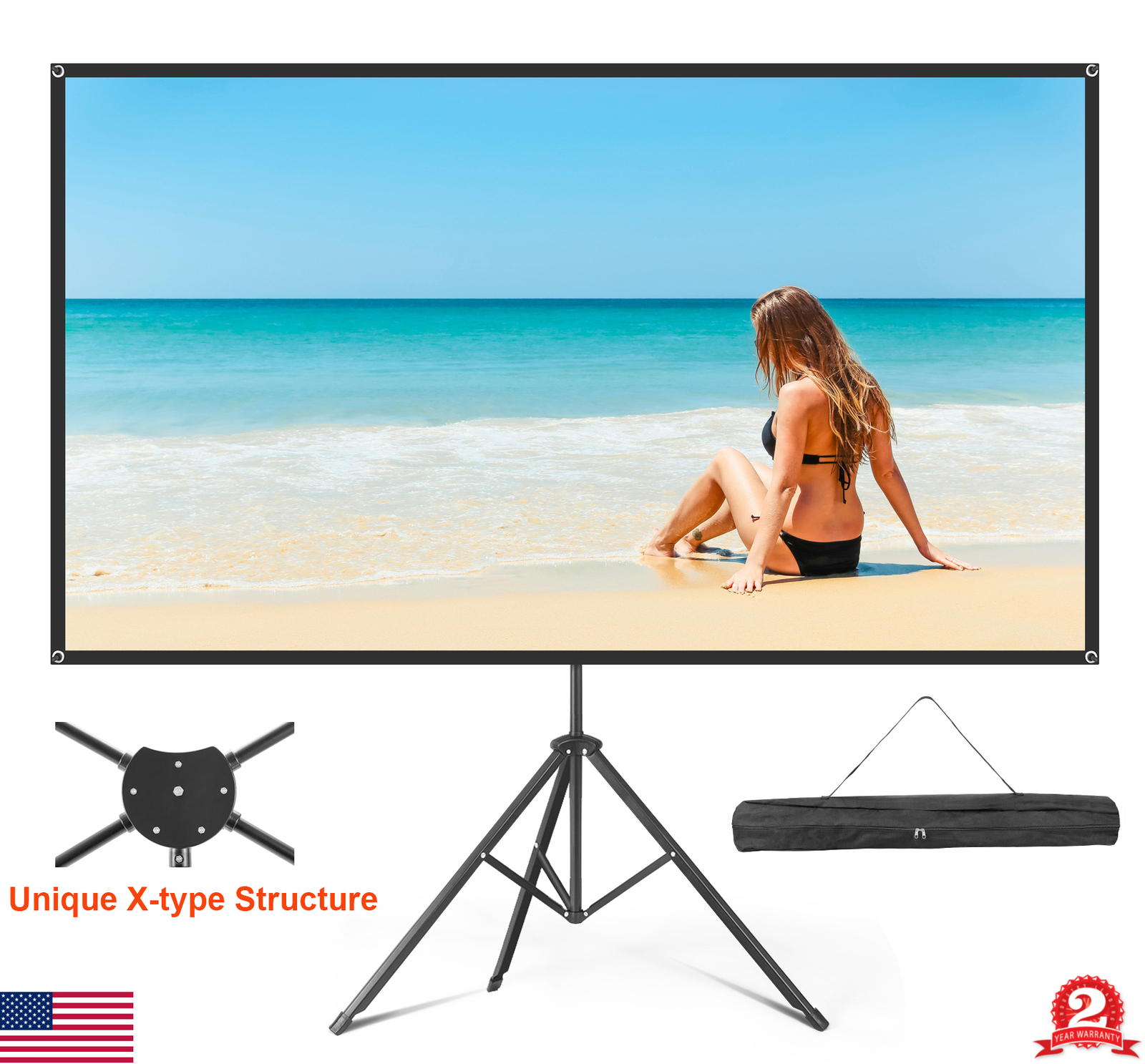 80"Projector Screen Superior PVC Tripod Stand 4K HD 16:9 Outdoor Home Cinema+Bag
