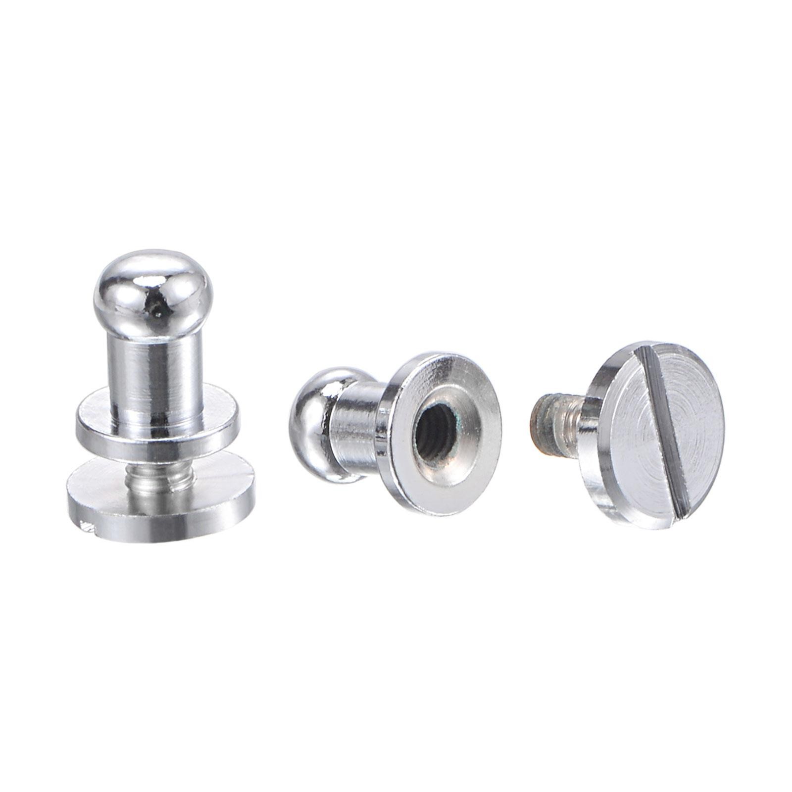 10 Set 5mm Brass Round Head Stud Screw Rivet for DIY Leather Craft Silver Tone