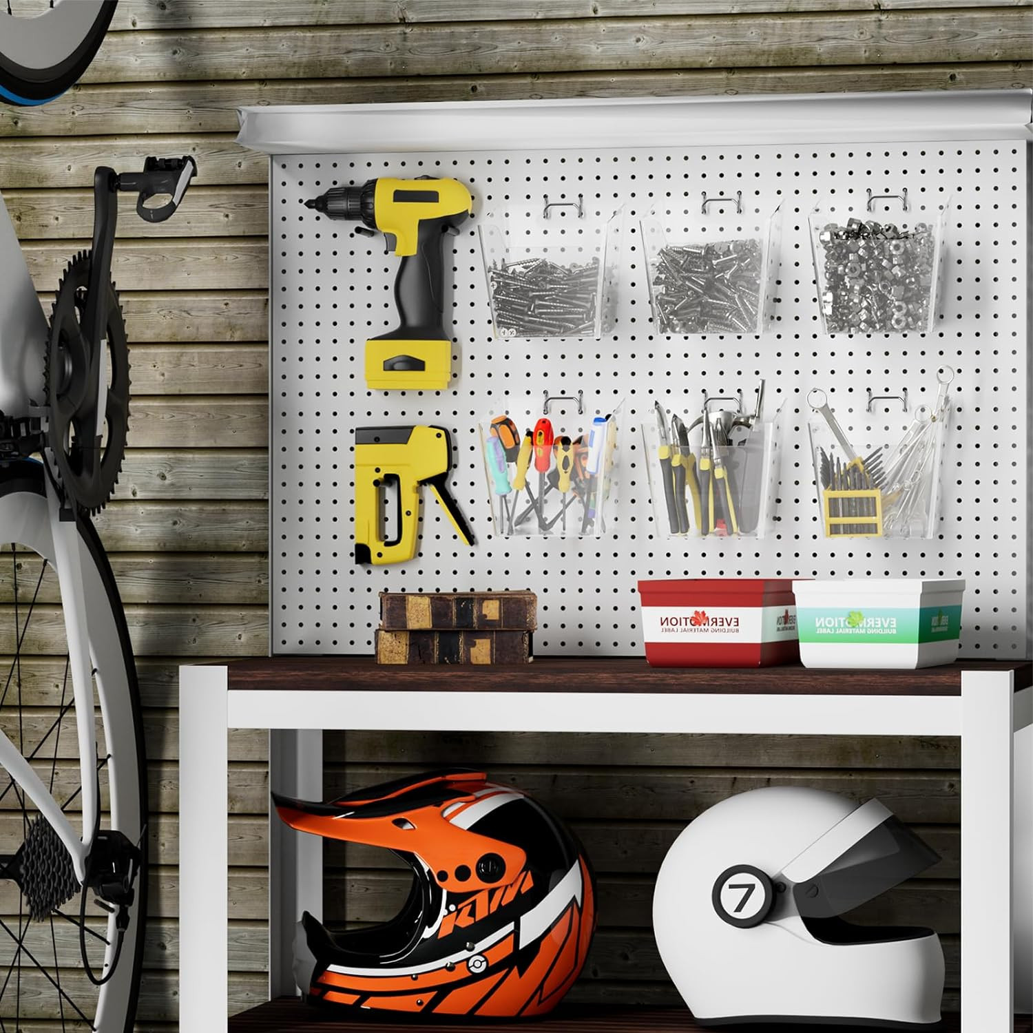 G.CORE Large Pegboard Cups Peg Board Storage Bin 6 Pack with Hooks, Square Box S
