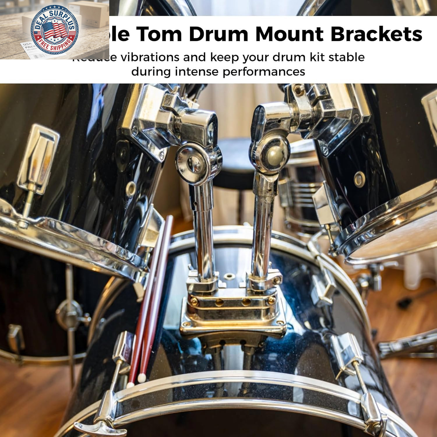 2 PCS Tom Drum Brackets, Tom Mount Holder Arm, Adjustable Tom Mounting Holder, S