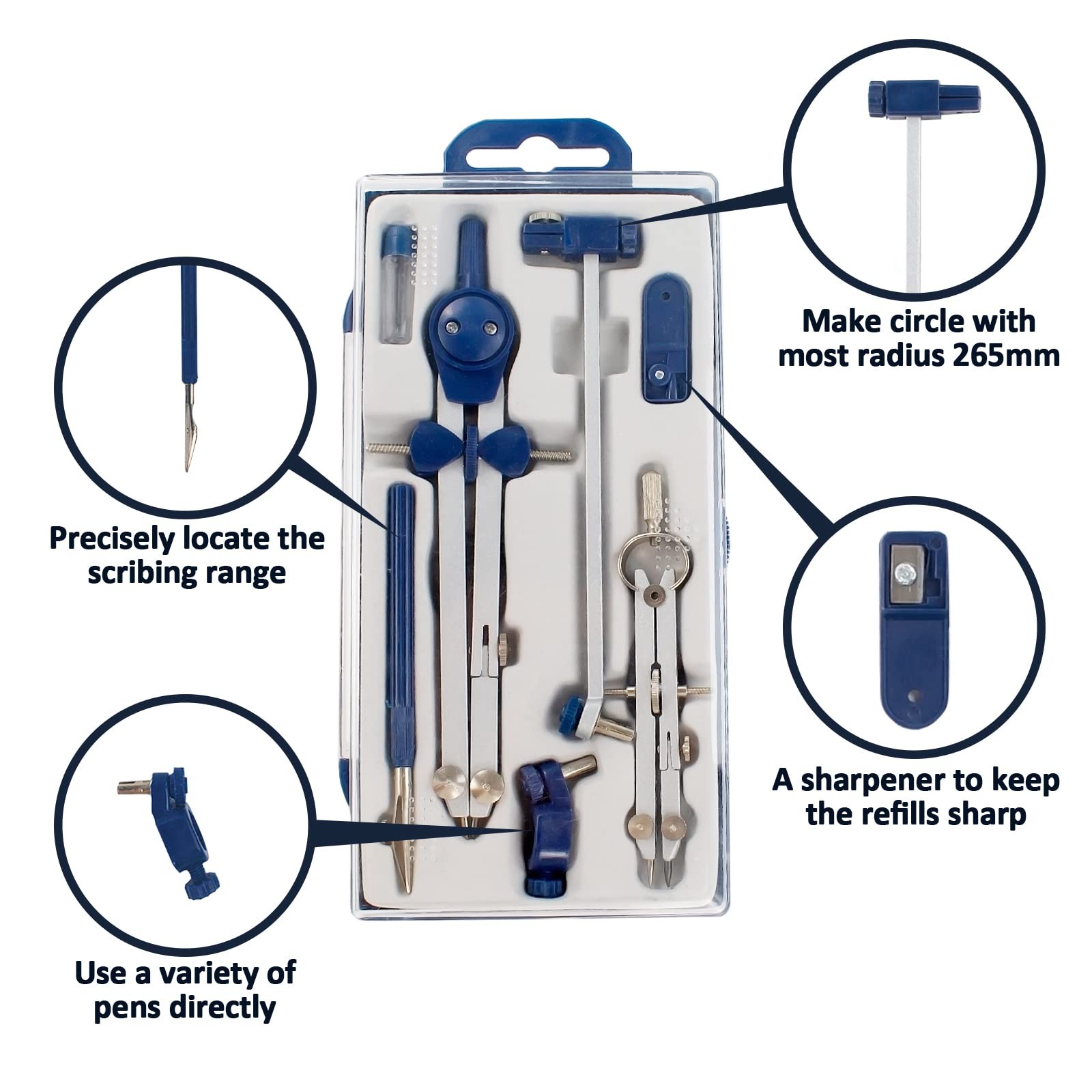 CIOUYAOS 7-Piece Geometry Set - Metal Compass with Wheel and Lock -...