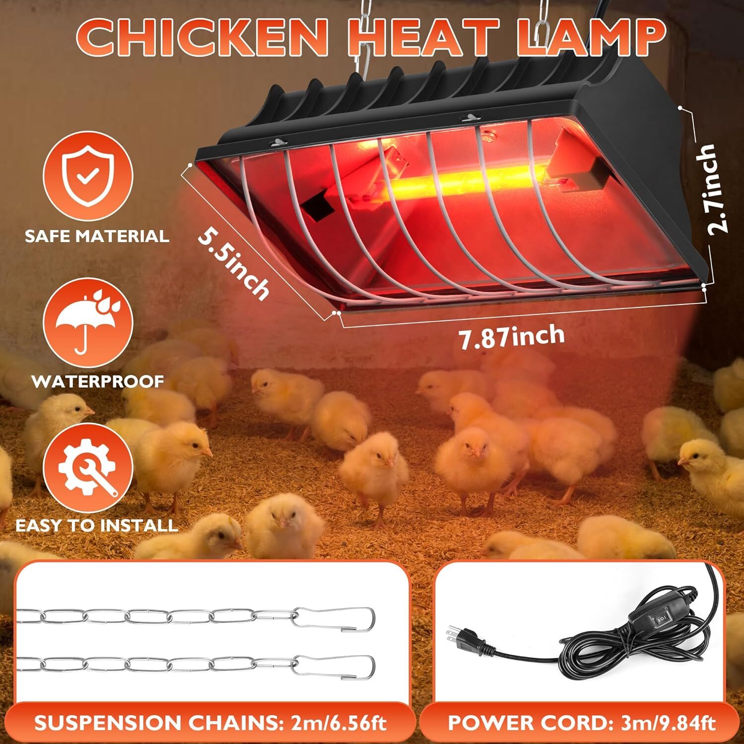 Chicken Coop Heater Heating Plate Adjustable Temp Hanging Light with Lamp Shade