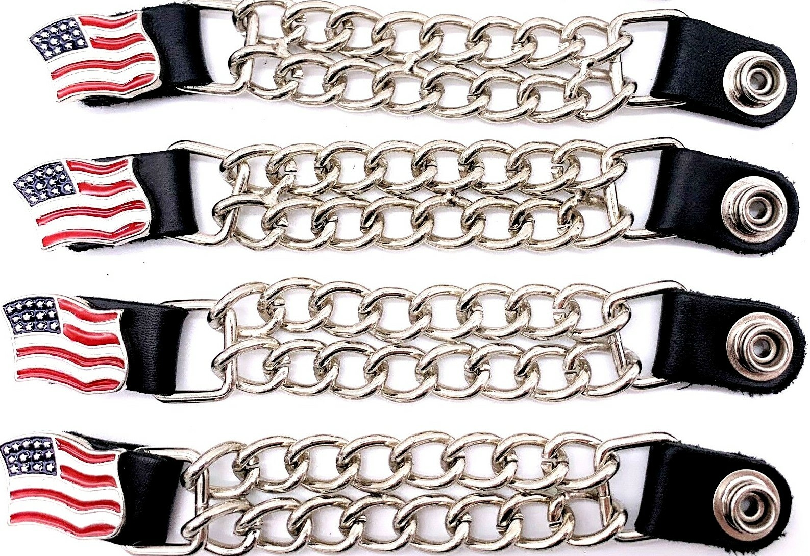 4 AMERICAN FLAG DOUBLE CHAIN MOTORCYCLE BIKER MILITARY VEST EXTENDER MADE IN USA