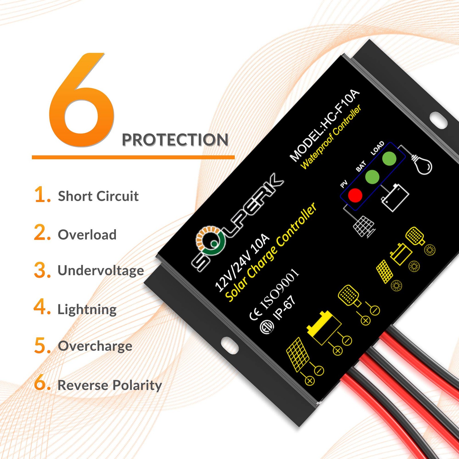 SOLPERK 10A Solar Charge Controller Waterproof Solar Panel Controller 12V/24V...