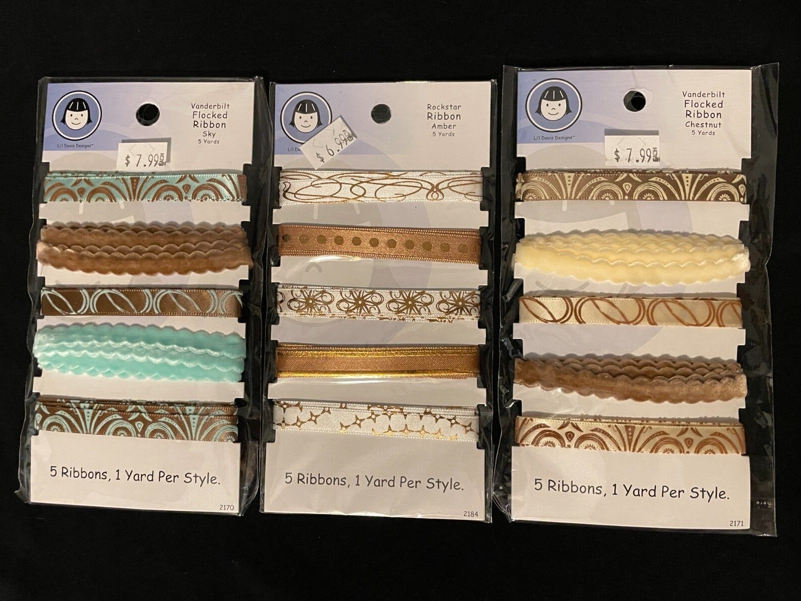 LI'L DAVIS DESIGNS FLOCKED AND METALLIC RIBBON
