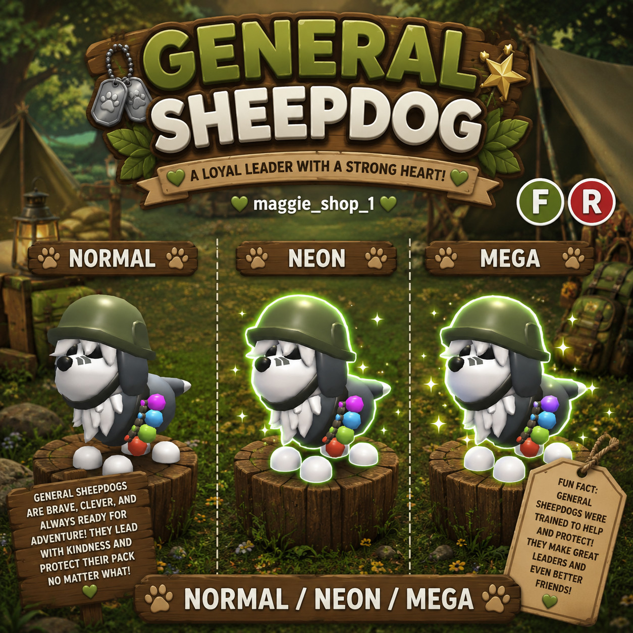 General Sheepdog FR Normal/Neon /Mega ✨ Adopt From Me Today ✨ Top Picks
