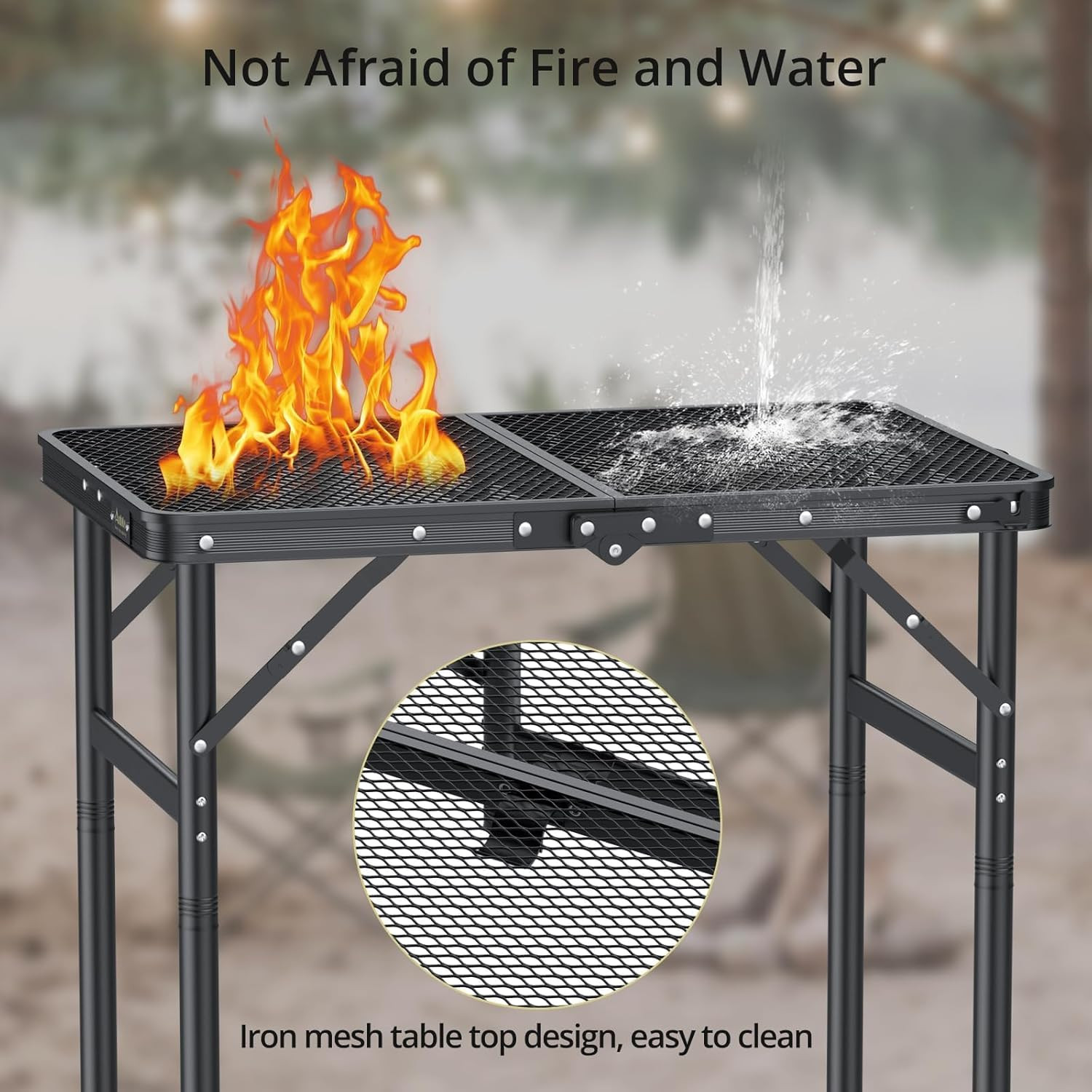 2Ft Portable Folding Grill Table with 3 Adjustable Heights