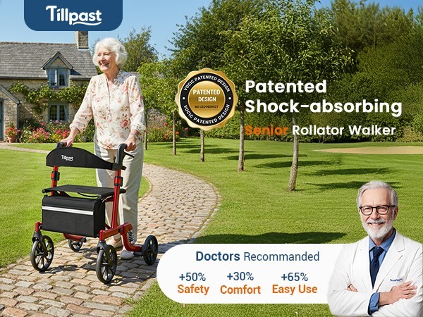 Lightweight Folding Rollator Walker with Seat for Seniors Adjustable Height350lb