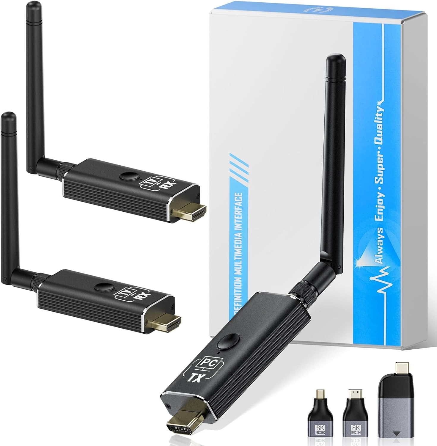 Moman Wireless HDMI Transmitter + 2 Receivers 4K/1080P HD Output for PC/TV Box