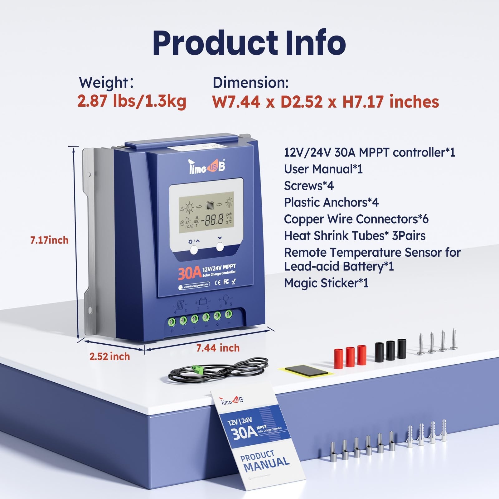 Timeusb 30 Amp MPPT 12V/24V/Auto DC Input Solar Charge Controller, 99% MPPT T...