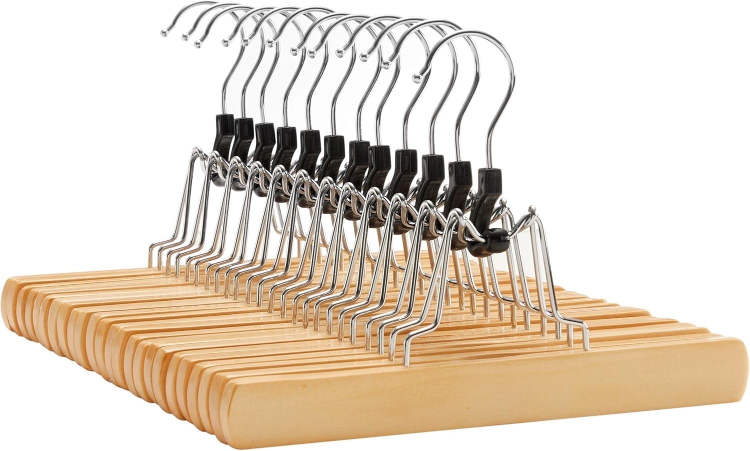 12 Pack Wooden Pants Hangers Premium Solid Wood W/ Non-Slip Felt Hold Pants
