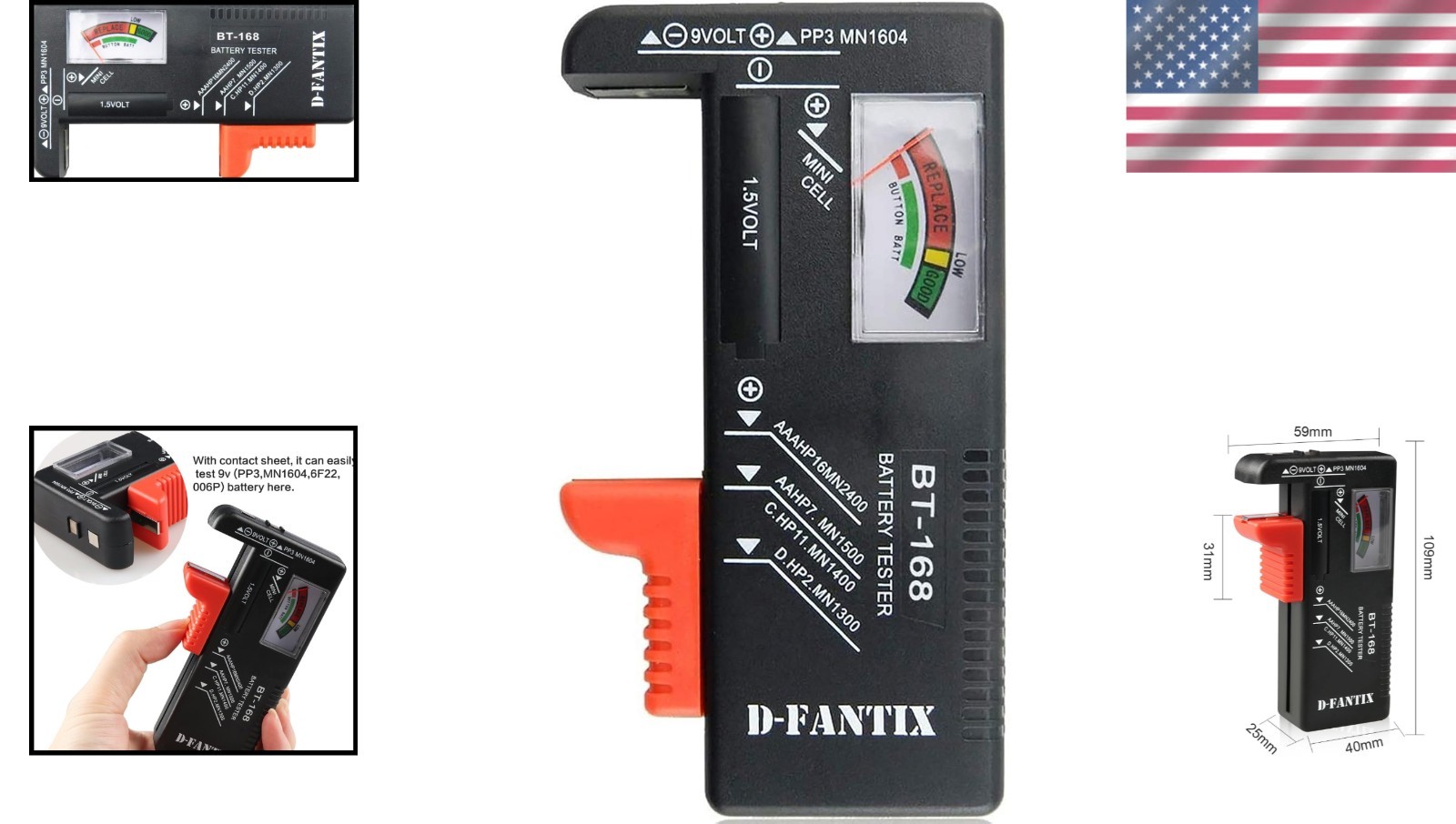 Compact Battery Tester with Analog Display for Household Batteries - BT-168