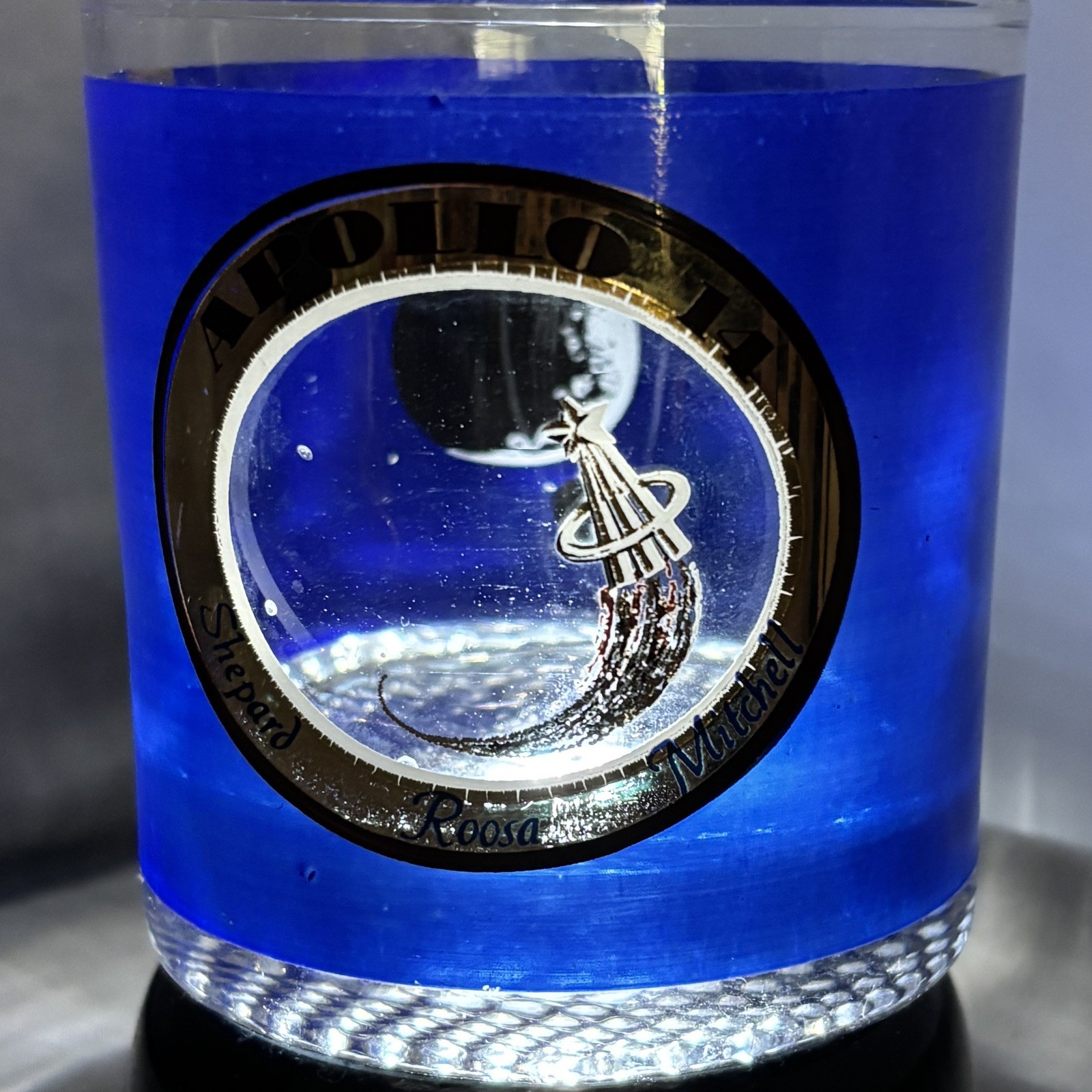 Vintage Apollo 14 Glass in cobalt blue with gold trim