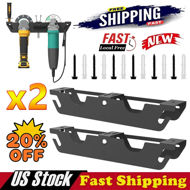 2X Angle Grinder Holder - 4 Bay Angle Grinder Rack/Stand Storage Rack Wall Mount
