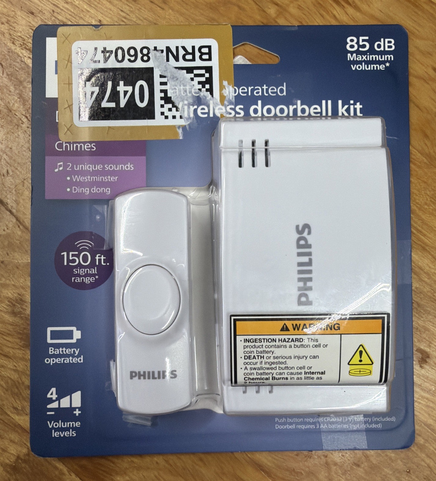 Philips Wireless Battery-Operated Doorbell Kit Rec White DES1120W/27 Dmg Box