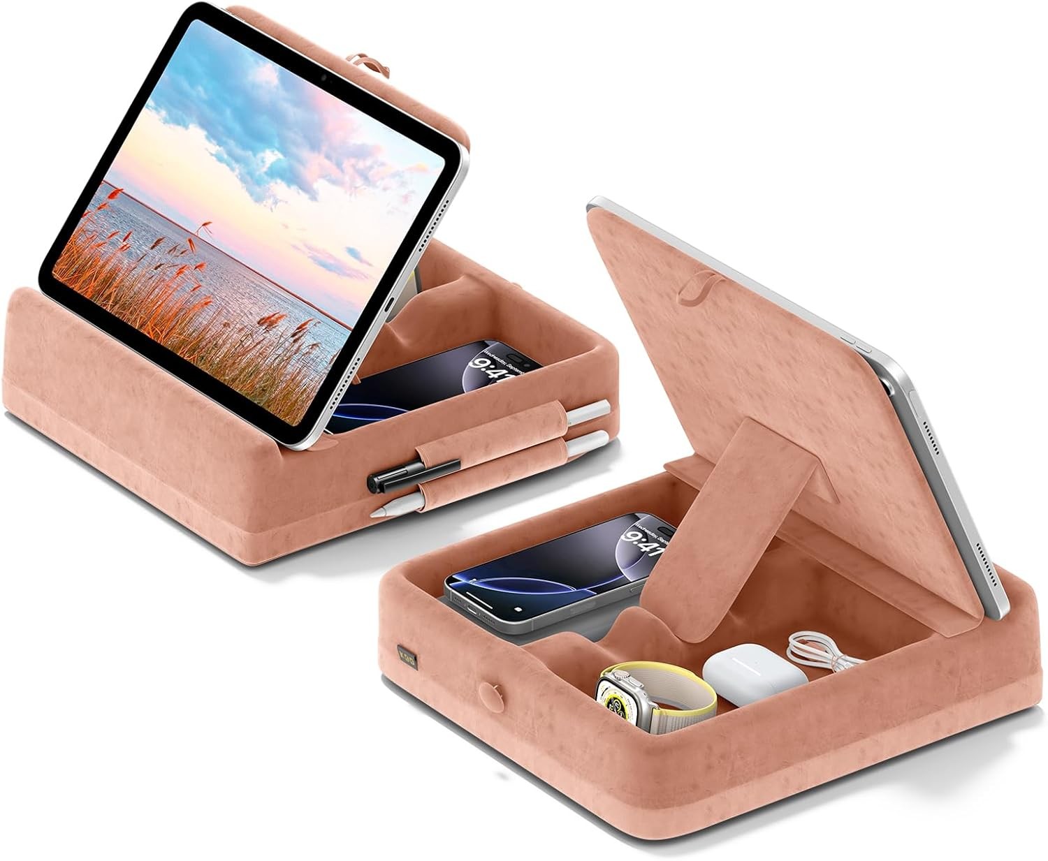 Tablet Pillow Stand W/ Storage Foldable iPad Holder Lap Desk & Bed Angle