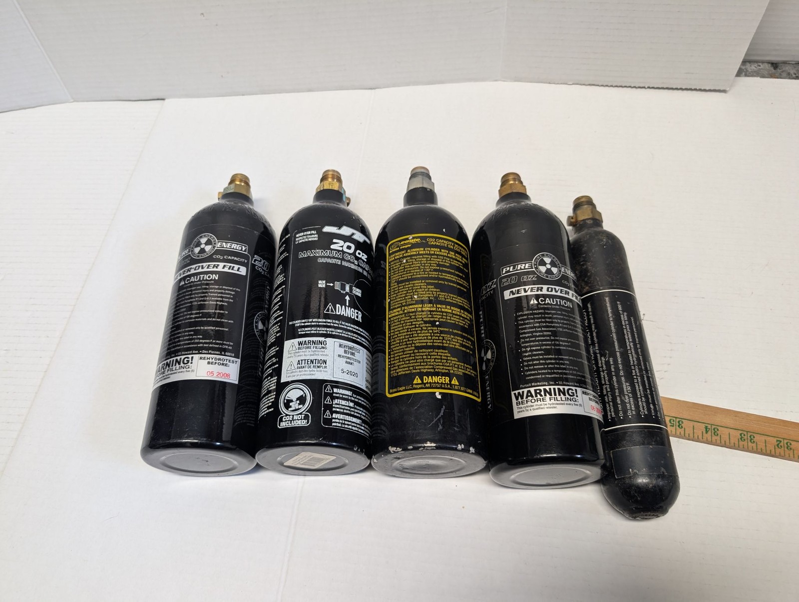 Pure Energy CO2 Tanks Paintball 20 oz 5 Pack Black Used Rust Dents 9oz