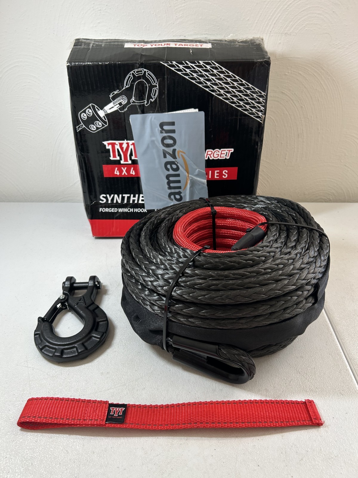 TYT Synthetic Winch Rope 1/2" X 92' W/ Hook For 4WD Off Road Vehicle Truck NEW