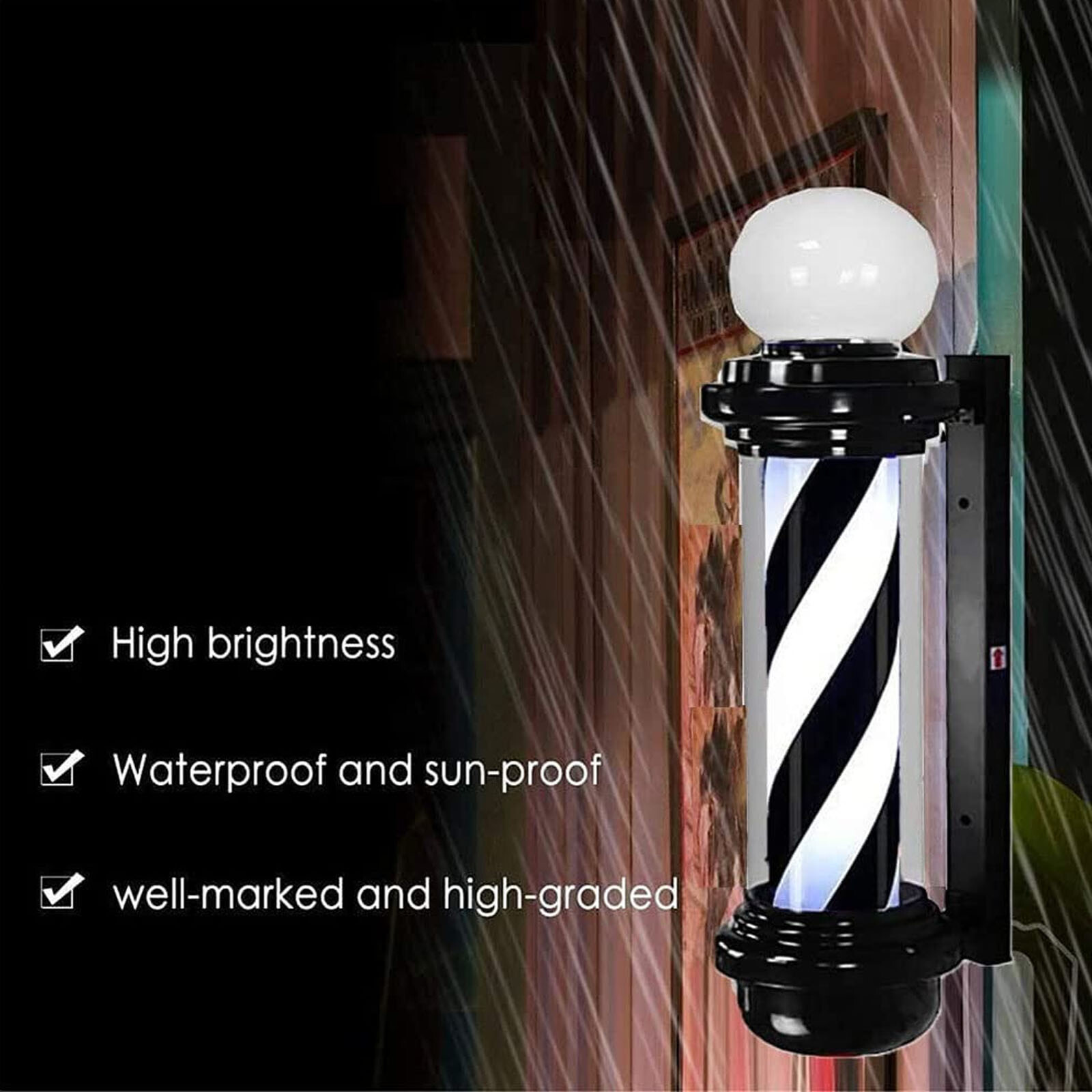 Barber Pole Rotating Light LED Barber Shop Stripes Wall Lamp Hair Salon Sign NEW