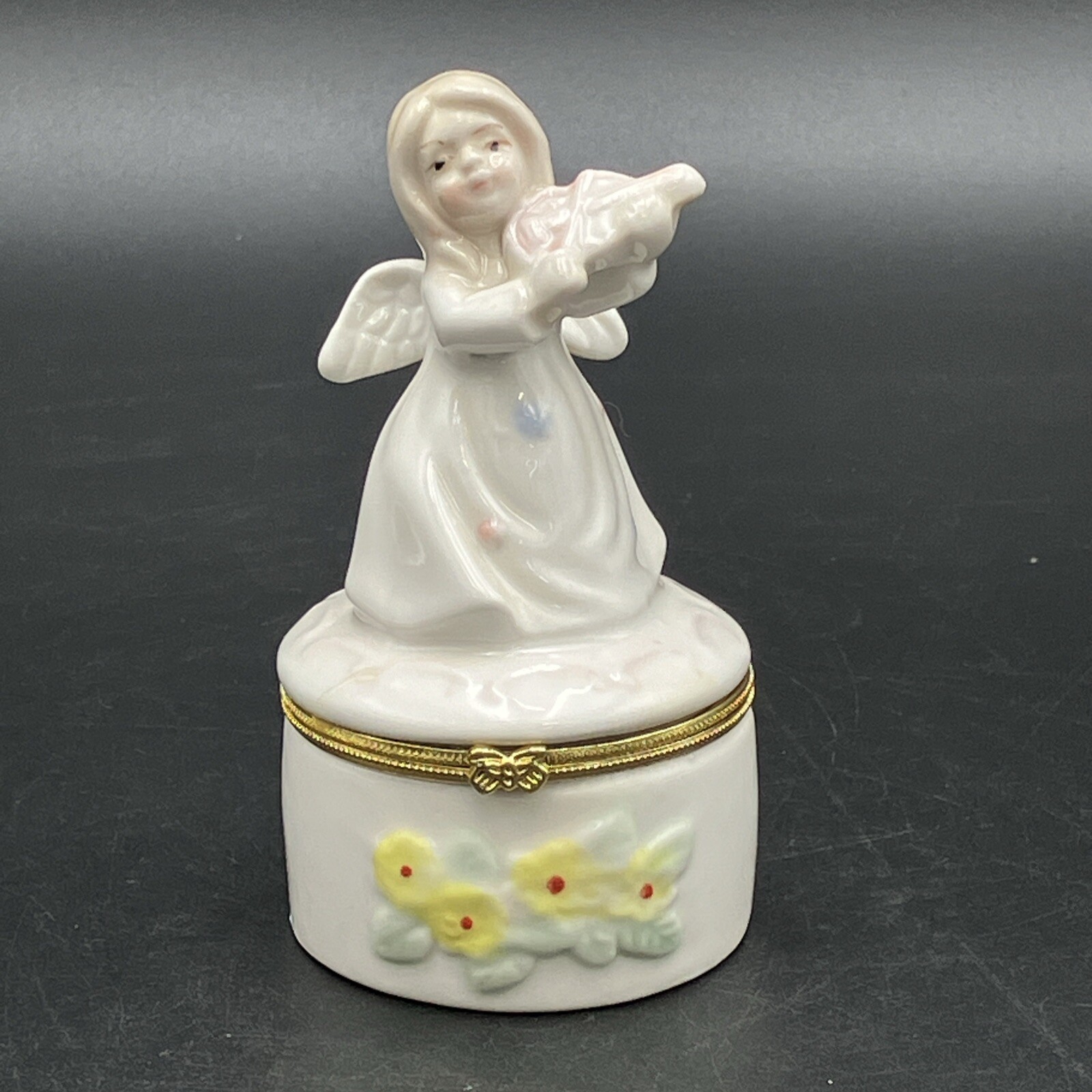 Angel Trinket Box Vintage Porcelain Playing Violin