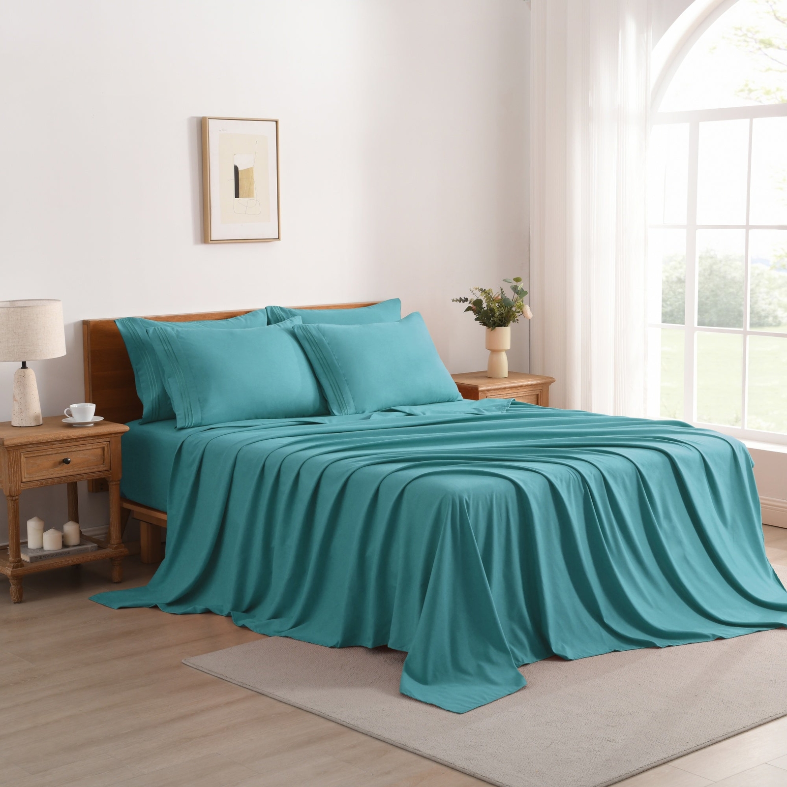 4/6 Pcs Soft Solid & Embroidery Bed Sheets Set
